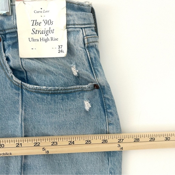 Abercrombie Curve Denim Jean High 90s Straight Slit Split Hem NEW Size 37-24L - Picture 13 of 15